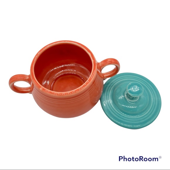 🏖SOLD🏖 FIESTAWARE Double Handle Sugar Bowl Lid Small Poppy Turquoise - Picture 2 of 7
